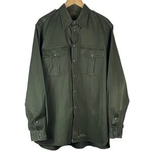 Vintage 2000s Calvin Klein Men's Army Green Utility Button Down Shirt Size XL